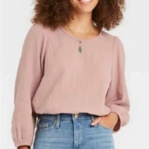 Universal Thread Women’s Muted Pink Long Sleeve Blouse Sz L 100% Cotton